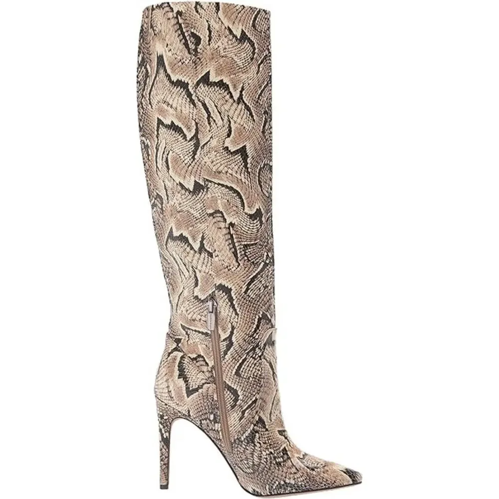 Vince Camuto Fendels Knee-High Boots Size 8M Animal Print Leather Stiletto Heel